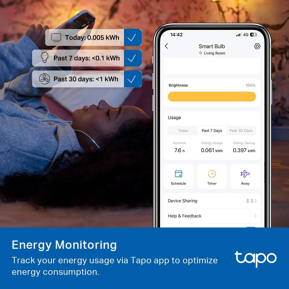 Smart Dimmable Light Bulb, 2700K, Tapo L510E(4-Pack) - Image 7
