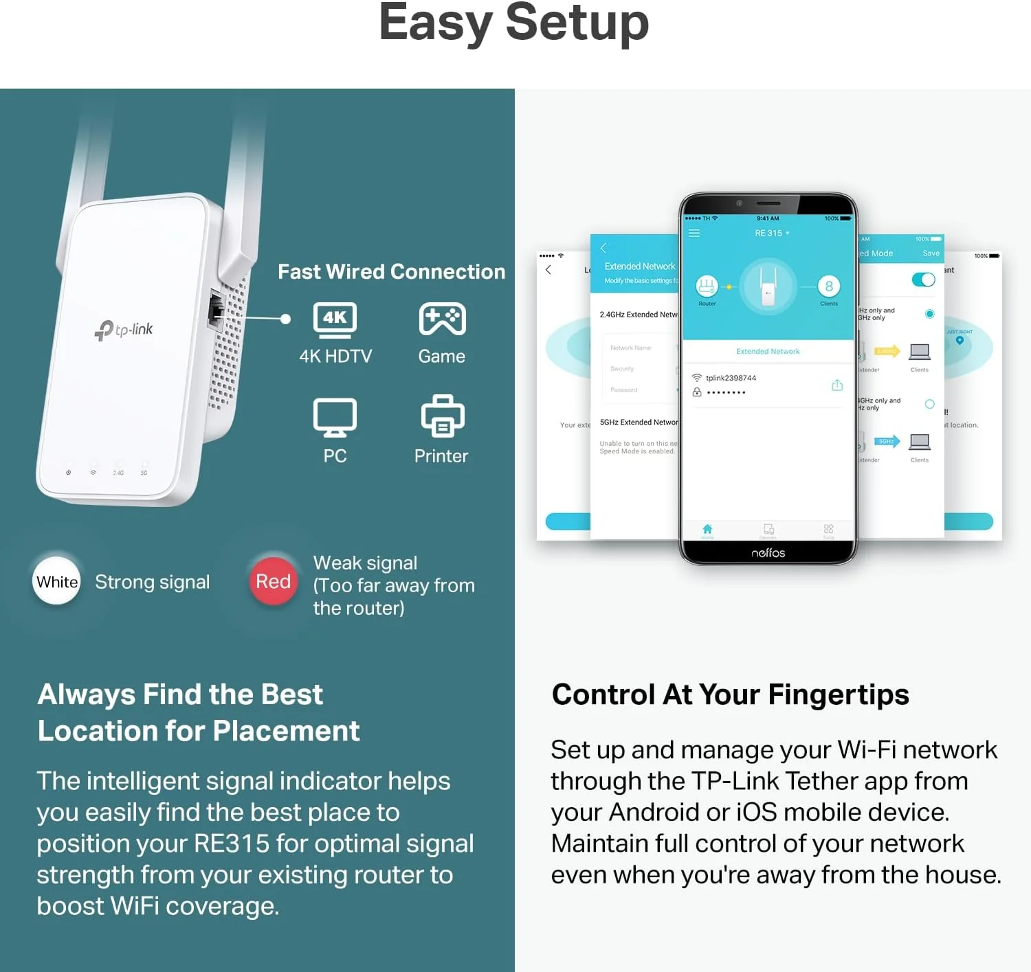 TP-Link AC1200 WiFi Extender, 2023 Engadget Best Budget Pick, 1.2Gbps Signal Booster for Home, Dual Band 5GHz/2.4GHz, Covers Up to 1500 Sq.ft and 30 Devices,Support Onemesh, One Ethernet Port (RE315) - Image 7